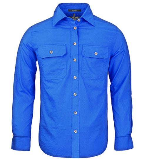 Womens Pilbara L/S Full Button Workshirt - Cobalt Blue (6884976623693)