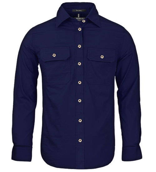 Womens Pilbara L/S Full Button Workshirt - French Navy (6884976656461)