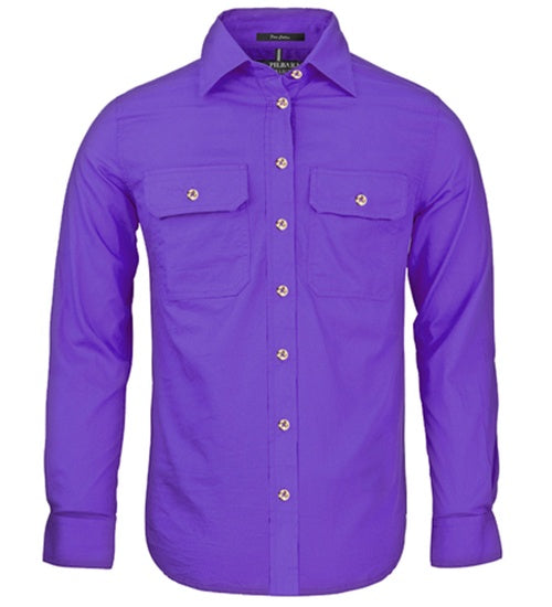 Womens Pilbara L/S Full Button Workshirt - Purple (6884976820301)