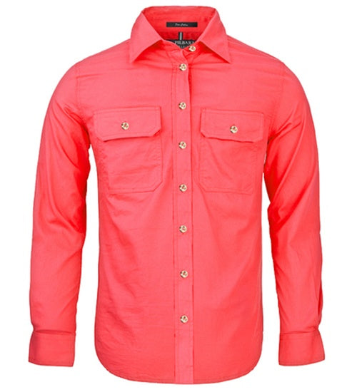 Womens Pilbara L/S Full Button Workshirt - Watermelon (6884976689229)
