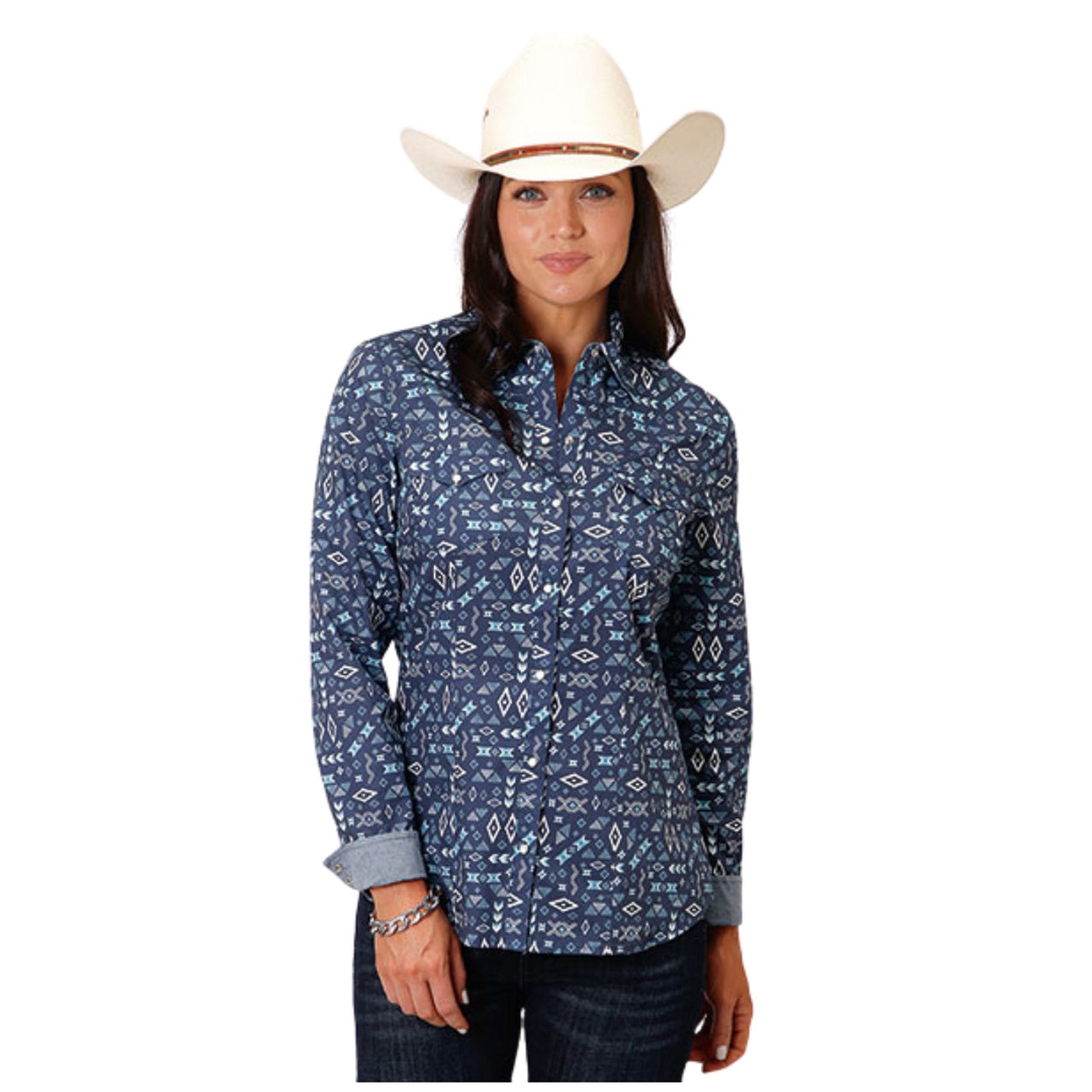Womens Roper Blue Aztec Westmade Shirt - Blue (6808092934221)