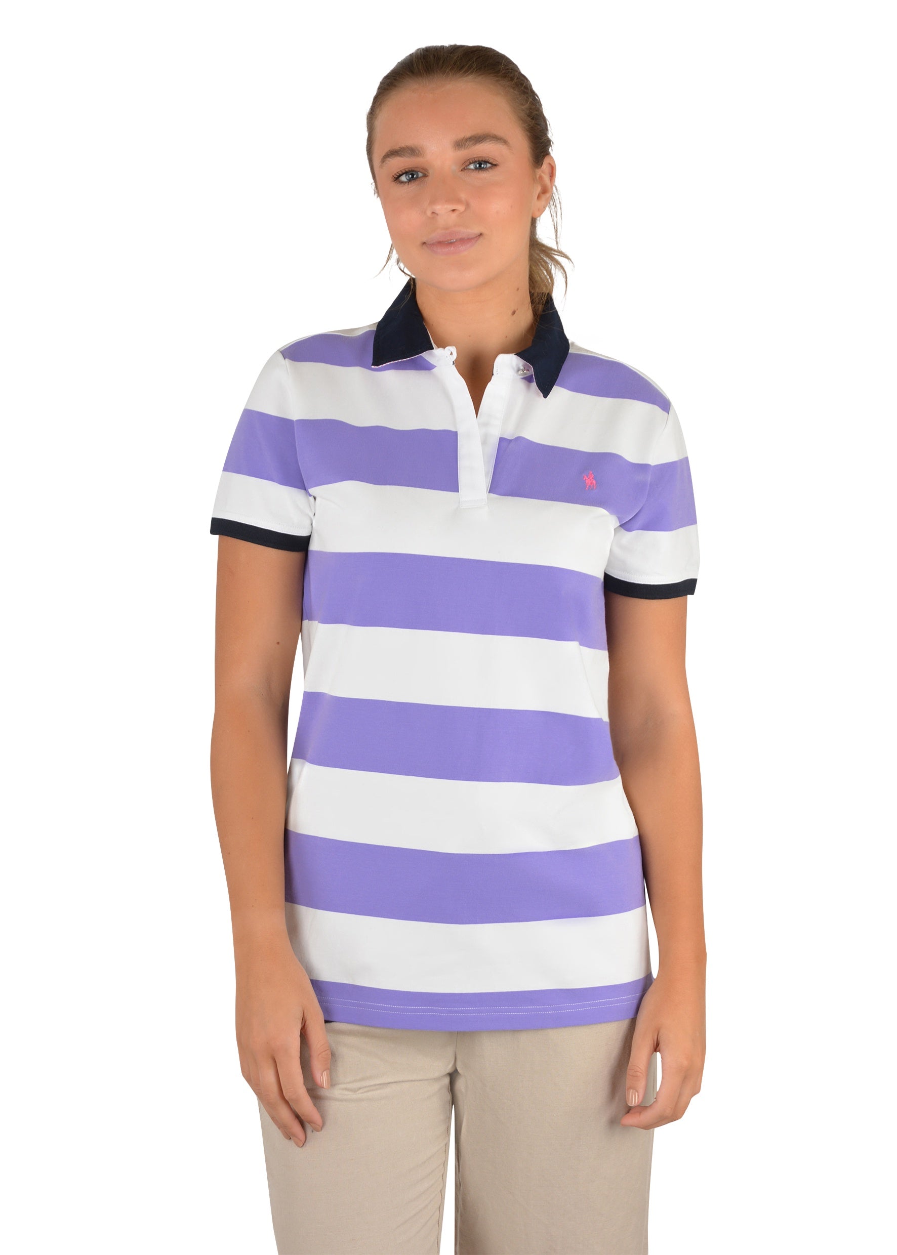 Womens Thomas Cook Beti Stripe Polo - Purple / White (6785482096717)