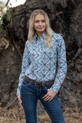 Womens Wrangler Neda LS Shirt - Aqua (6894478032973)