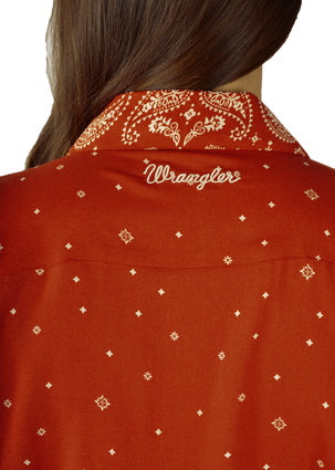 Womens Wrangler Carlise Rust Bandana Print LS Shirt (6854579880013)