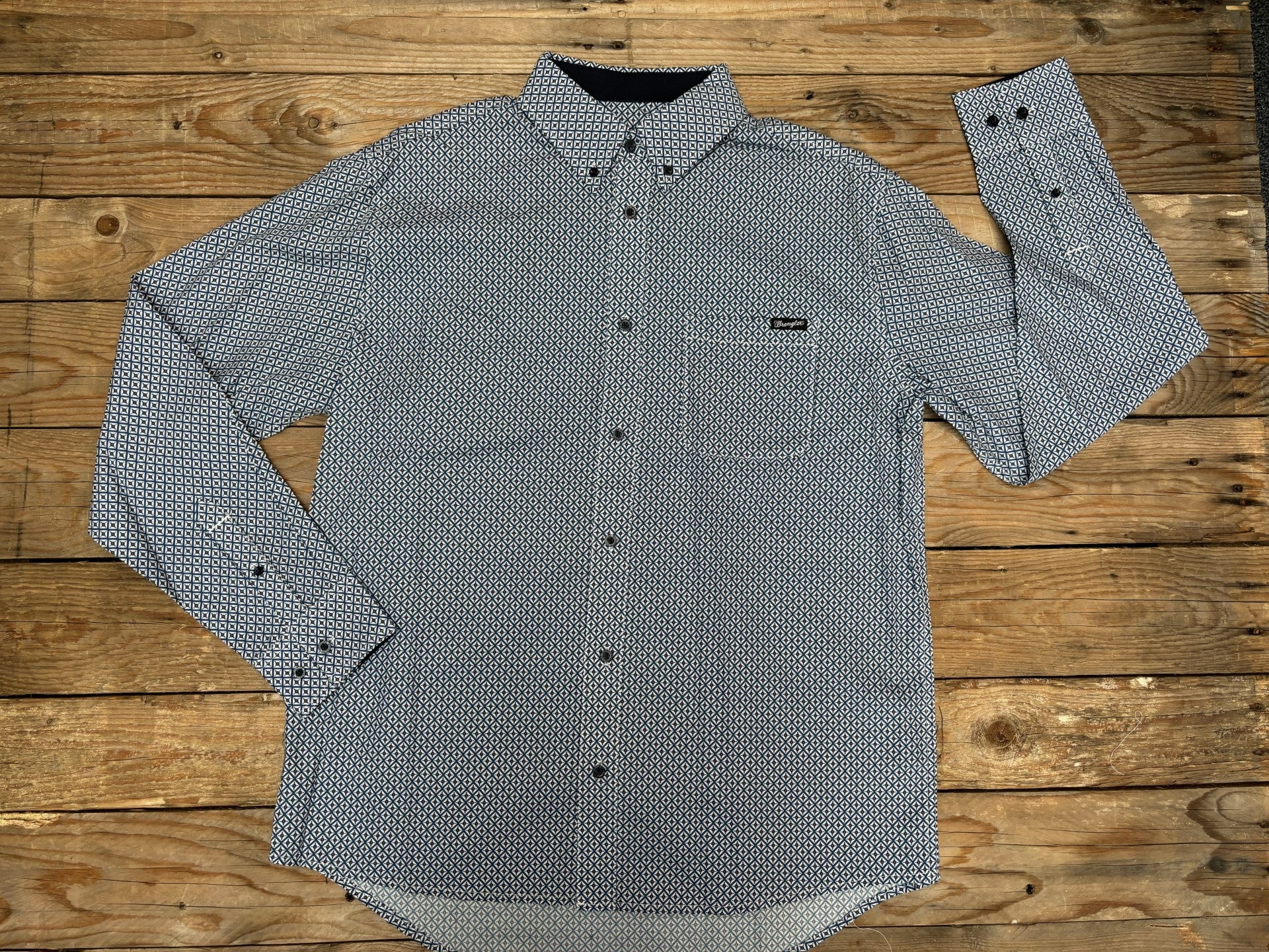 Mens Wrangler Bert LS Shirt - Navy / Tan (7021475496013)