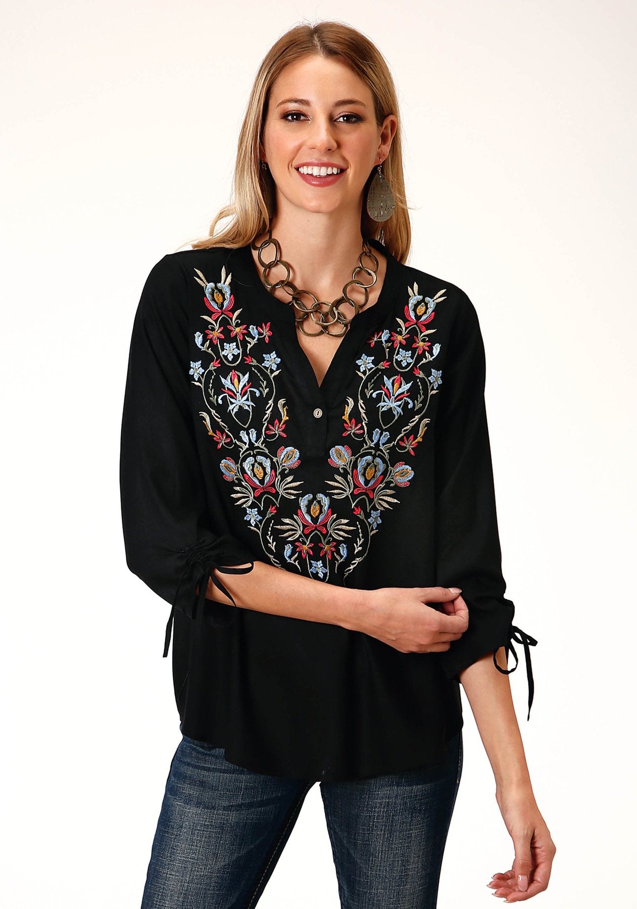 Womens Roper Black 3/4 Blouse (6709049884749)