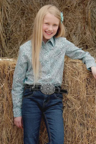 Girls Cruel Denim Turquoise Leopard Shirt (6815069143117)
