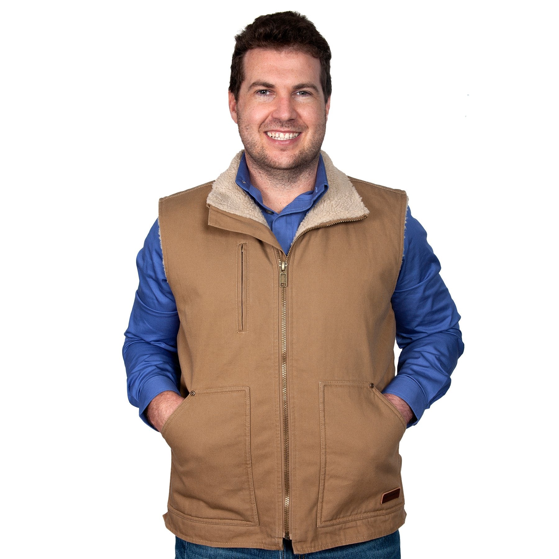 Mens Just Country Diamantina Sherpa Vest - Khaki (6611860455501)