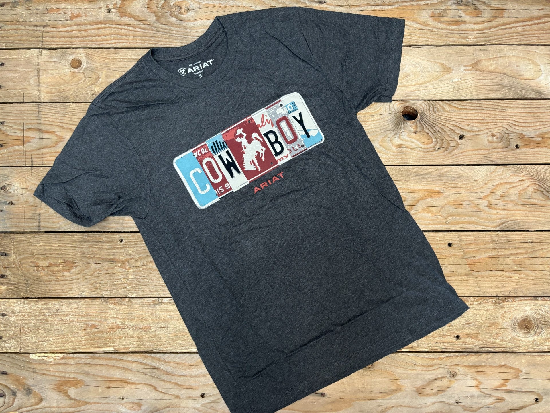 Mens Ariat License Plate Cowboy Tee - Charcoal Heather (7011985784909)