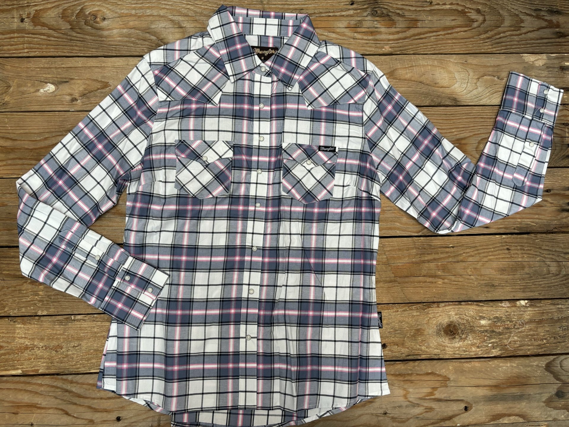 Womens Wrangler Lucy LS Western Check Shirt - Blue / Pink (7021446561869)