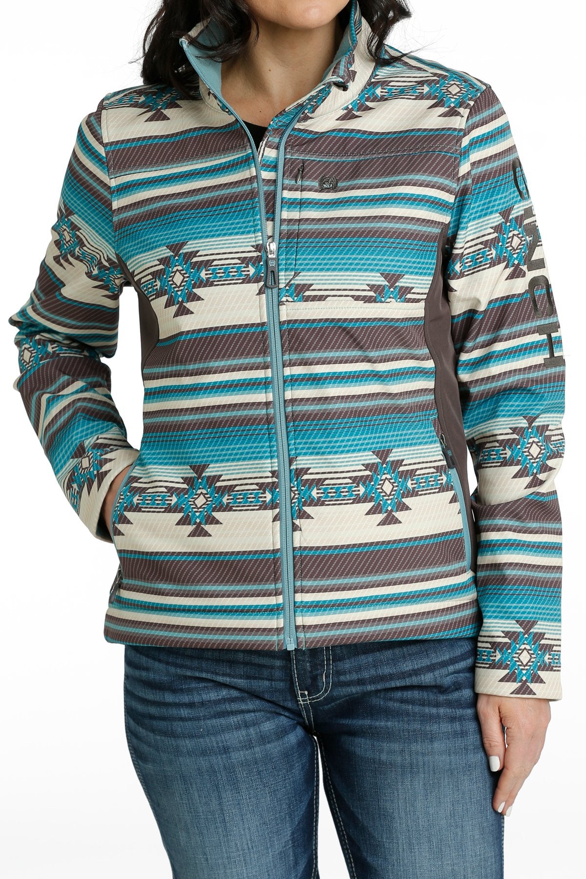 Ladies Cinch Concealed Carry Bonded Jacket - Turquoise Aztec (7012105519181)