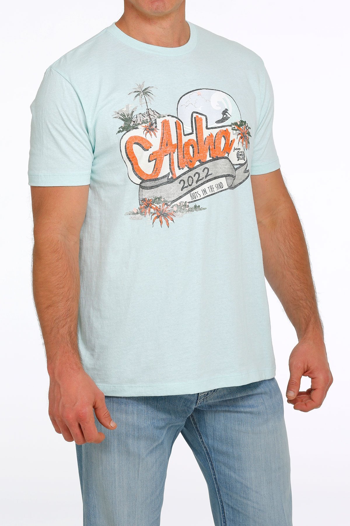 Mens Cinch Camp Aloha Tee Tshirt - Aqua Blue (6809263013965)