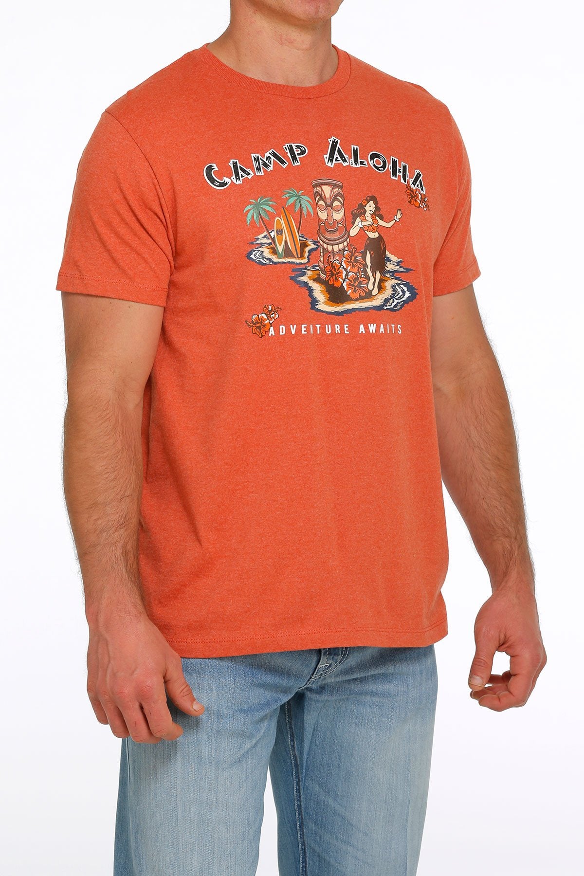 Mens Cinch Camp Aloha Tiki Tee Tshirt - Orange (6809263112269)