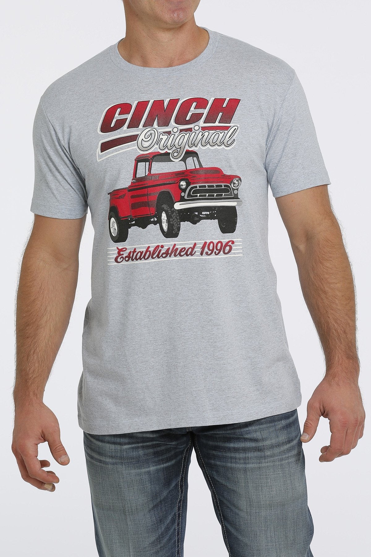 Mens Cinch Red Truck Logo Tee - Light Blue Heather (6852747755597)