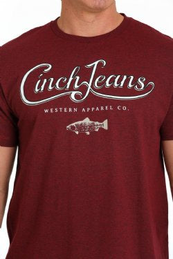 Mens Cinch Western Apparel Fish Tee Tshirt - Burgundy (6875461550157)