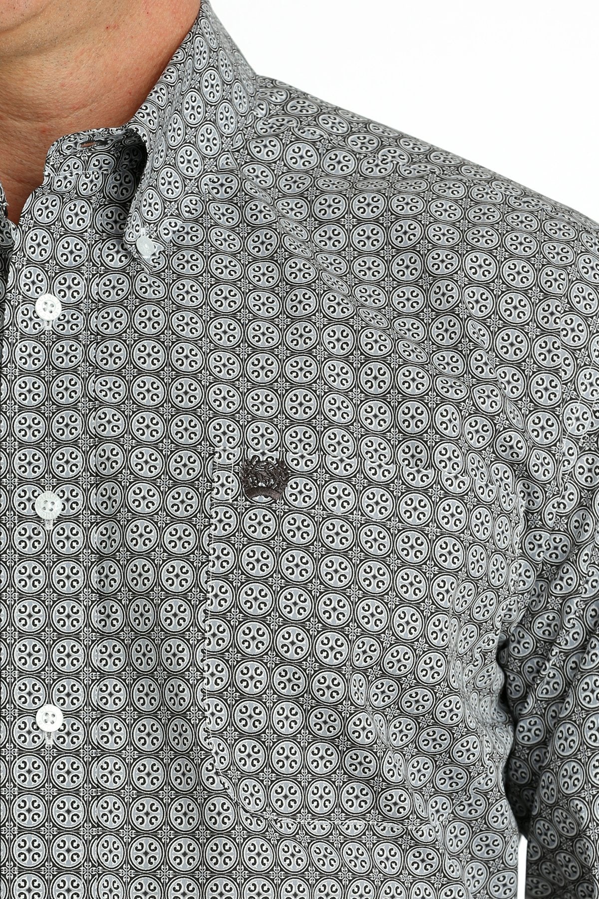 Mens Cinch Medallion Button Down Shirt - White / Grey (7012106174541)