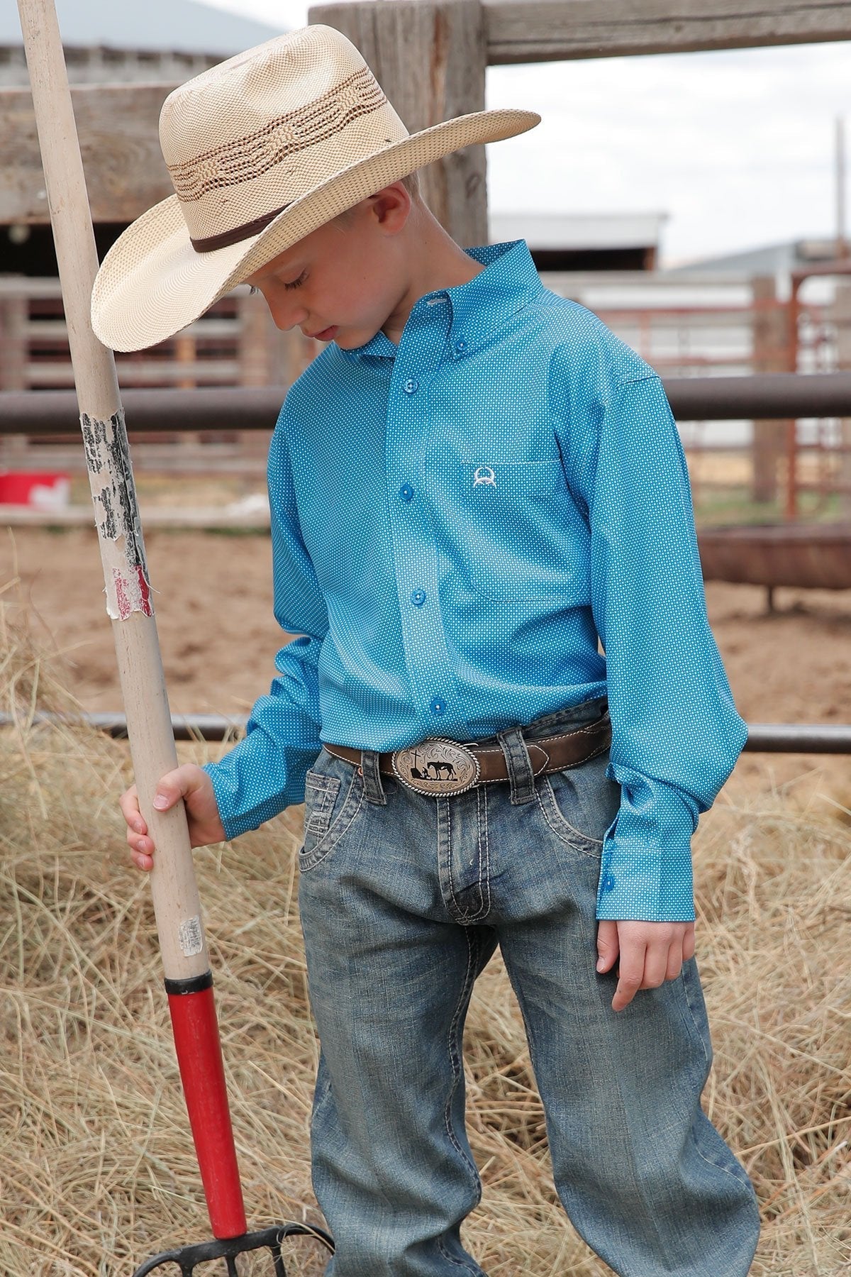 Kids Boys Cinch Arenaflex Blue Print Shirt (6895549808717)
