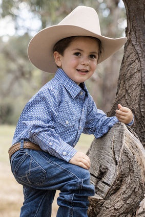 Boys Pure Western Oliver LS Shirt - Blue / Red (6895106654285)