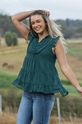 Womens Pure Western Athena Blouse - Green (6895102165069)