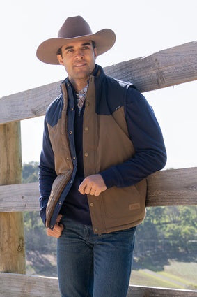 Mens Pure Western Martin Reversible Vest - Tan / Navy (7041902477389)