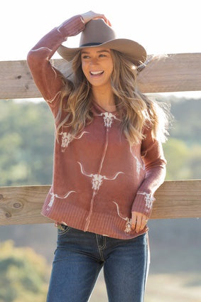 Womens Pure Western Veola Knitted Pullover - Brown (7033677185101)