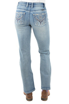 Womens Pure Western Steer Boot Cut Jean - 32 Leg Light Wash (6856391950413)