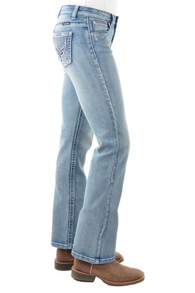 Womens Pure Western Steer Boot Cut Jean - 32 Leg Light Wash (6856391950413)