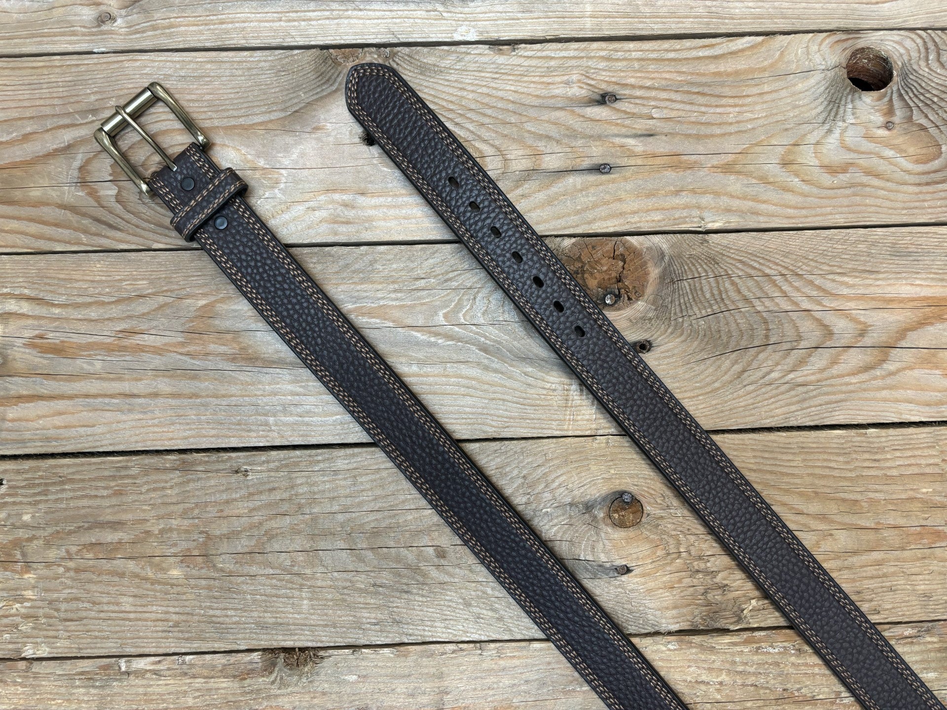 Mens Roper Pebble Grain Genuine Leather Triple Stitched Belt - Dark Brown (7026887688269)