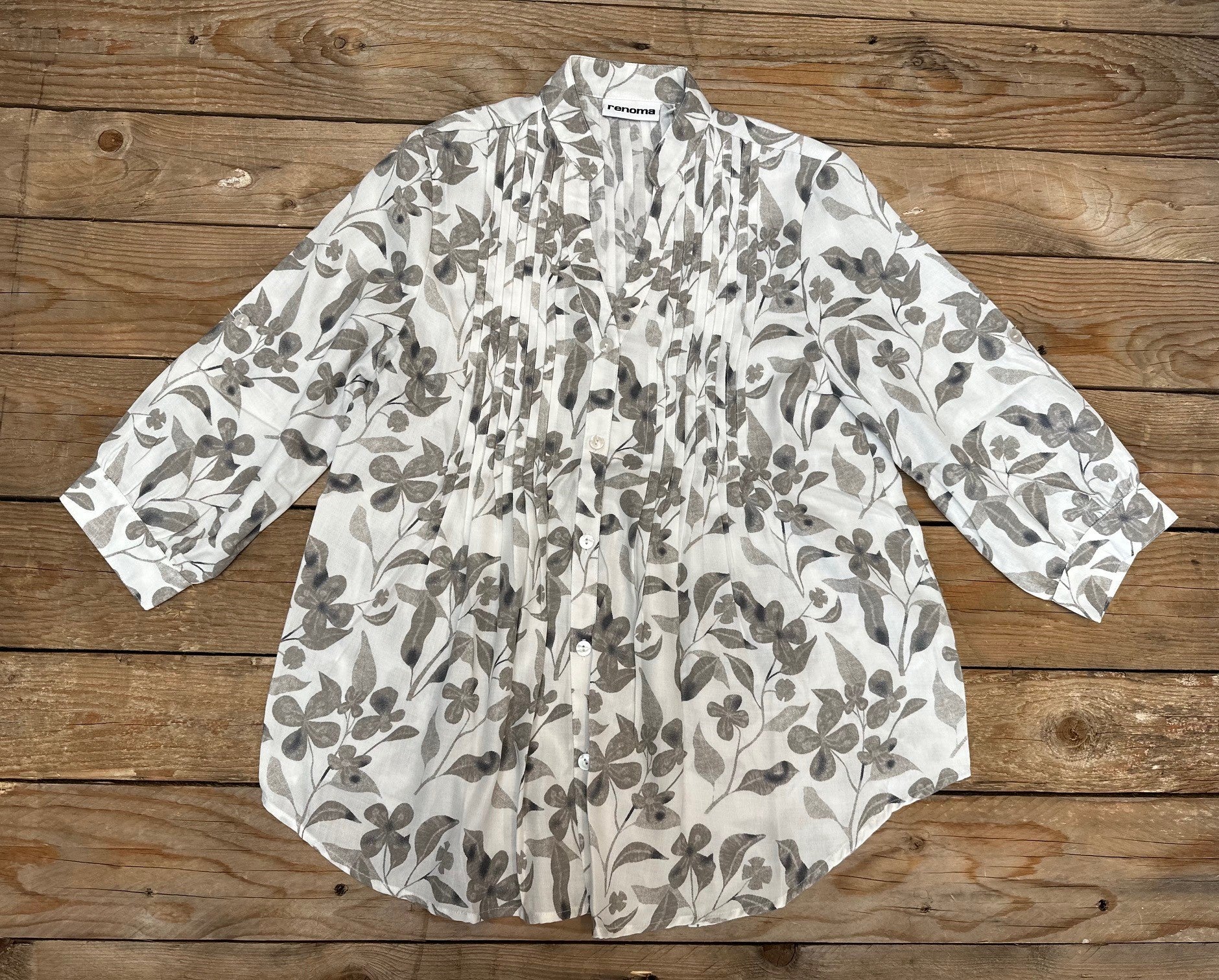 Womens Renoma Pintuck Shirt - white/grey (6923582898253)