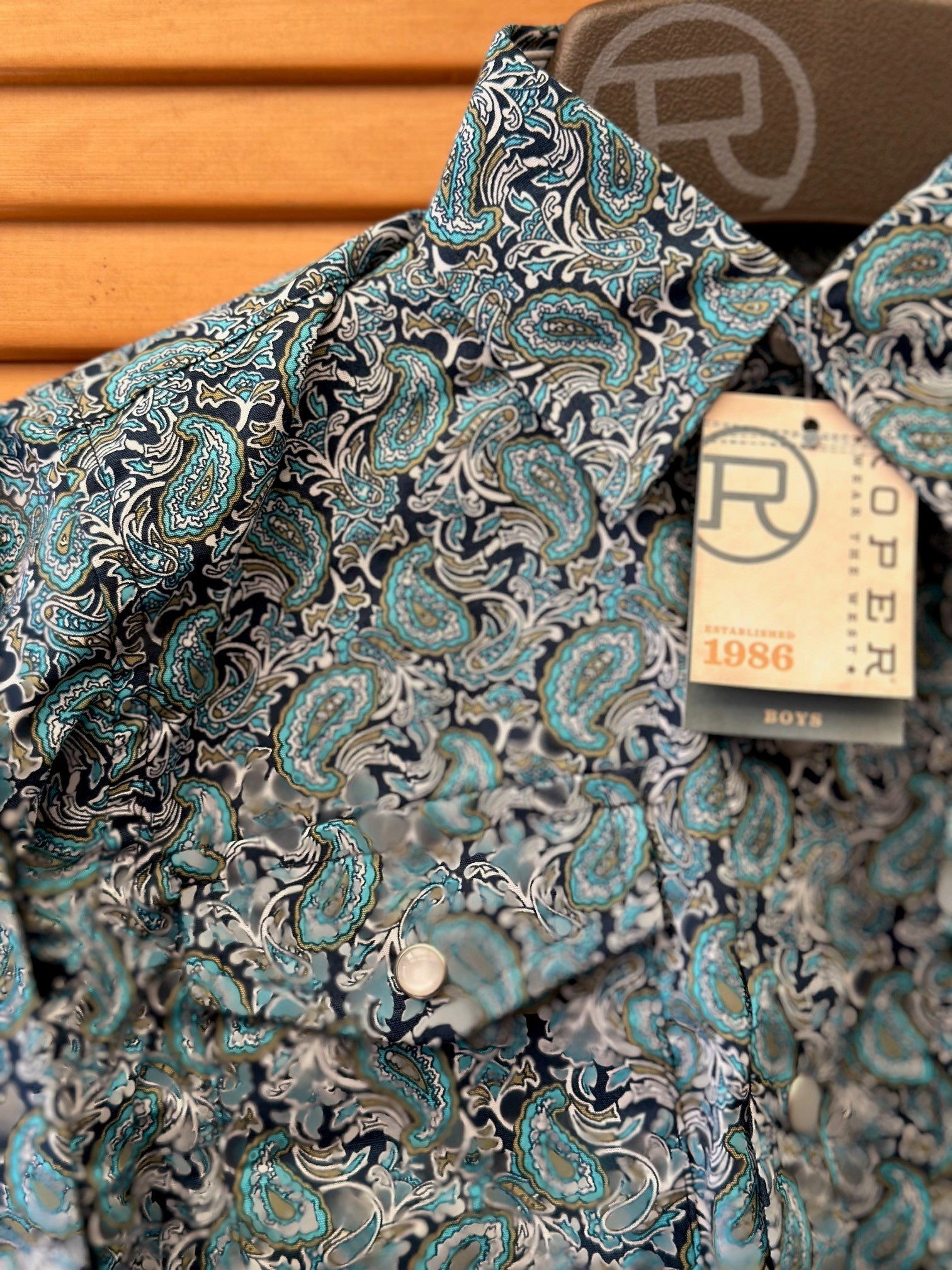 Boys Roper Amarillo Blue Print LS Shirt (6882738634829)