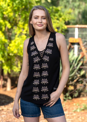 Womens Wrangler Rosalie Woven Tank - Black (6785440776269)
