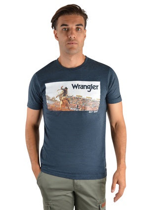 Mens Wrangler Wells Tee Tshirt - Navy Marle (6785443299405)