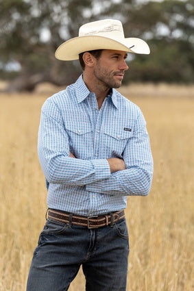 Mens Wrangler Joseph LS Shirt - Blue / Teal (6894504575053)