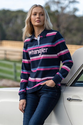 Womens Wrangler Jada Rugby Shirt - Navy / Pink (7025729962061)