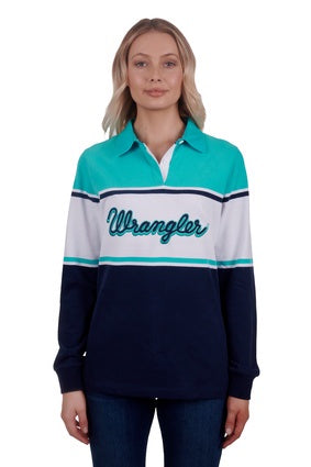 Womens Wrangler Bertha Rugby Shirt - Navy / Mint (7025729929293)