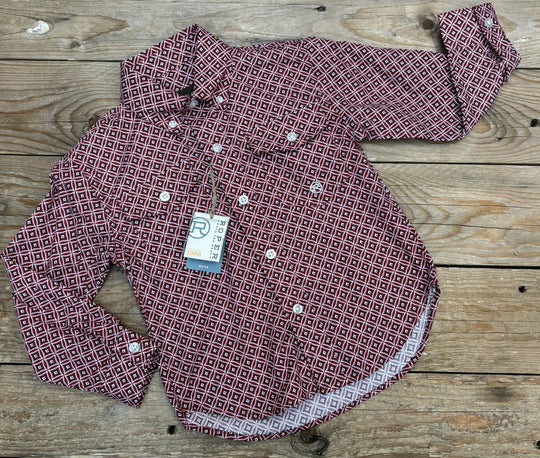 Boys Kids Roper Amarillo Collection Red Print Shirt (7136353255501)
