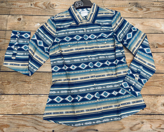 Womens Roper West Made LS Blue Print Shirt (7115954225229)