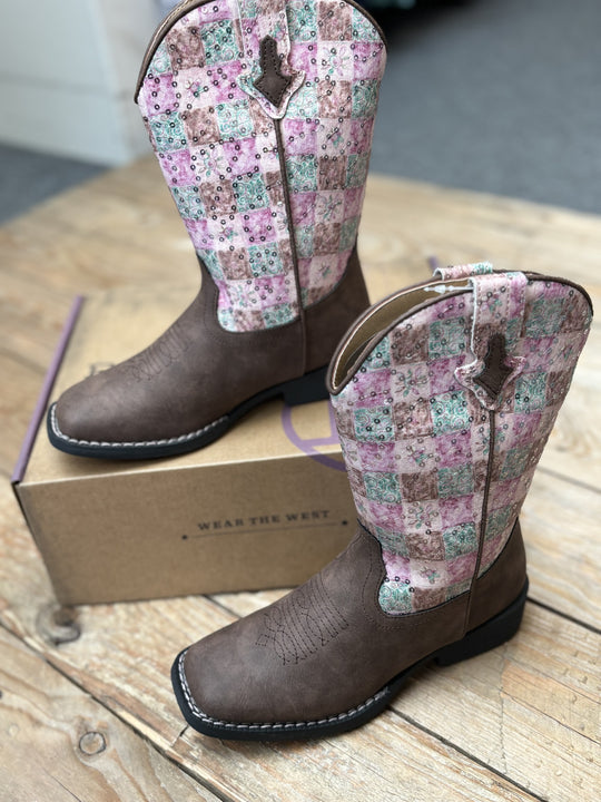 Kids Roper Floral Shine Boot (7229075095629)