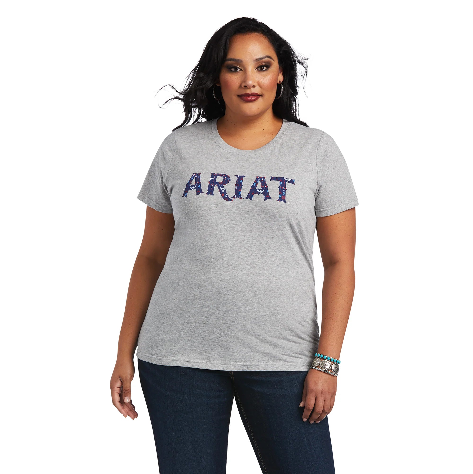 Womens Ariat REAL Tribal Lore Tee Tshirt - Heather Grey (6832134225997)