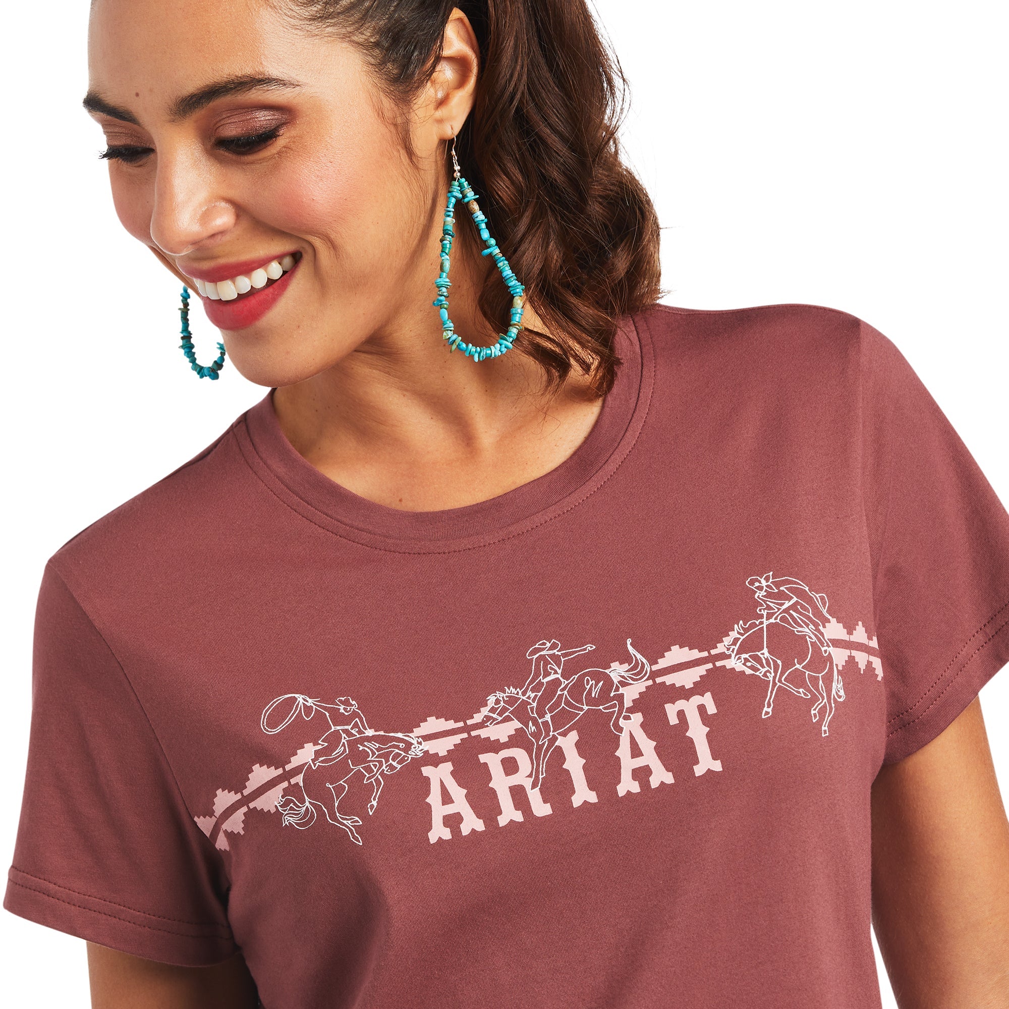 Womens Ariat REAL Bucking Bronc Tee Tshirt - Rose Brown (6832134193229)