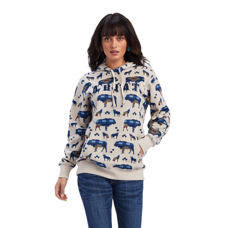 Womens Ariat REAL All over Print Hoodie - Buffalo Border (6871924113485)
