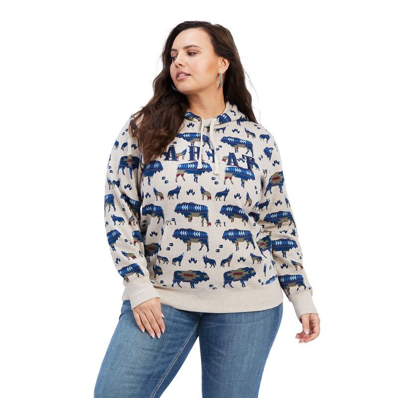 Womens Ariat REAL All over Print Hoodie - Buffalo Border (6871924113485)