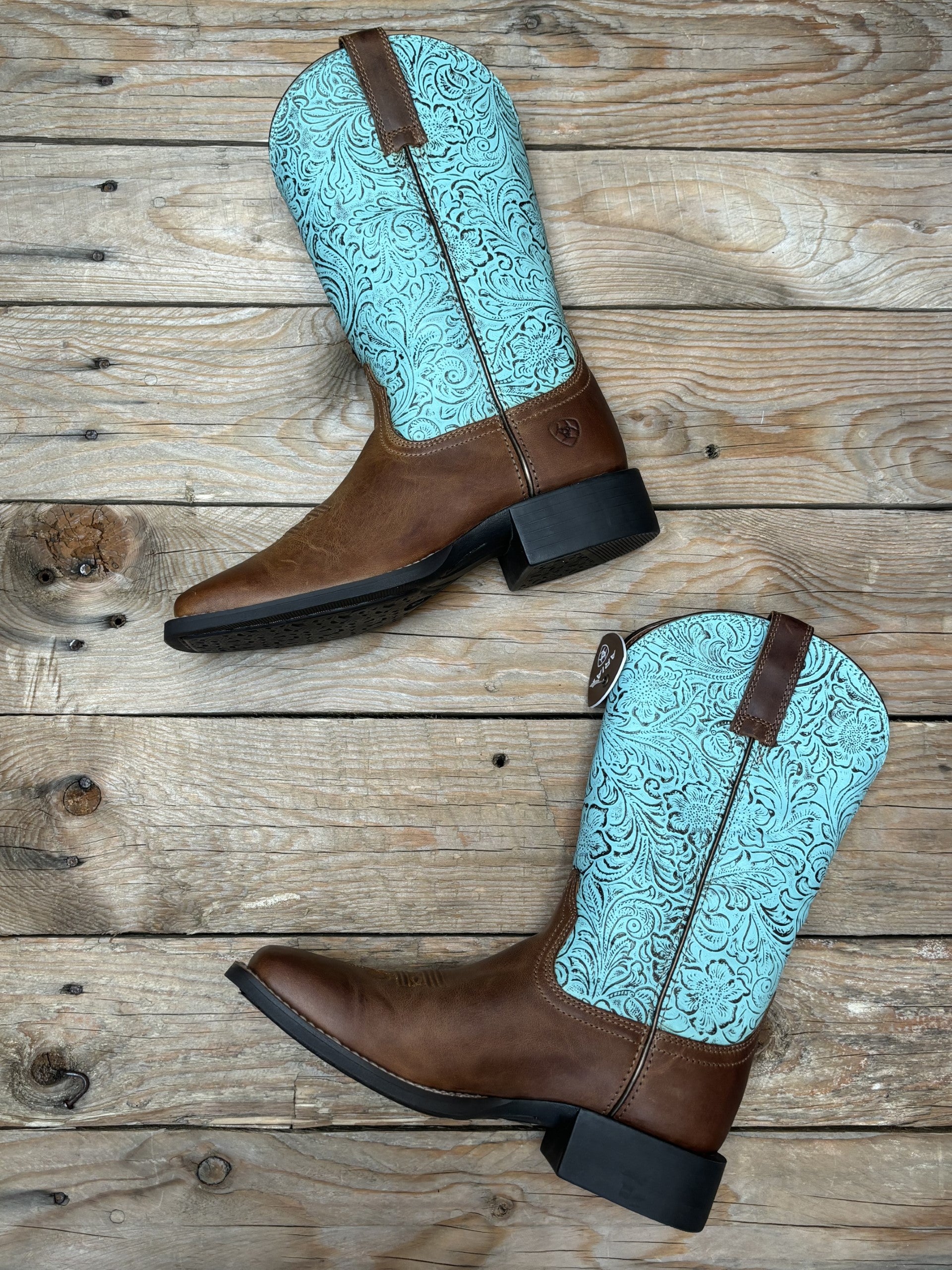Womens Ariat Round Up Boot - Turquoise Floral Emboss (6795183849549)