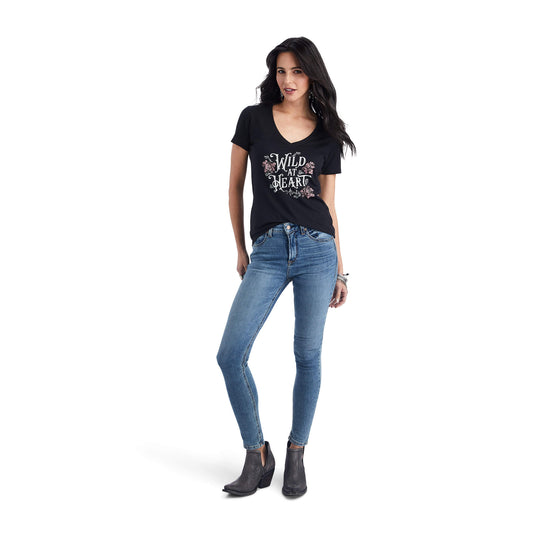 Womens Ariat Wild Heart Tee Tshirt - Black (6856373829709)