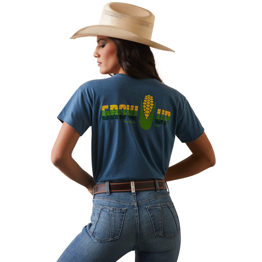 Womens Ariat Grow Up Tee Tshirt - Steel Blue (6875427569741)
