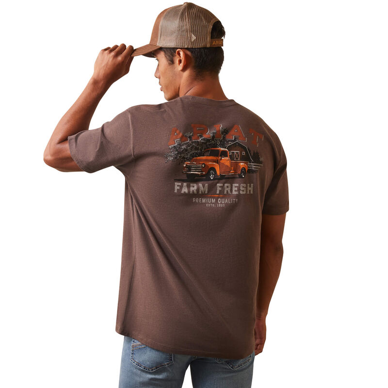 Mens Ariat Farm Truck Tee Tshirt - Brown Heather (6875461419085)