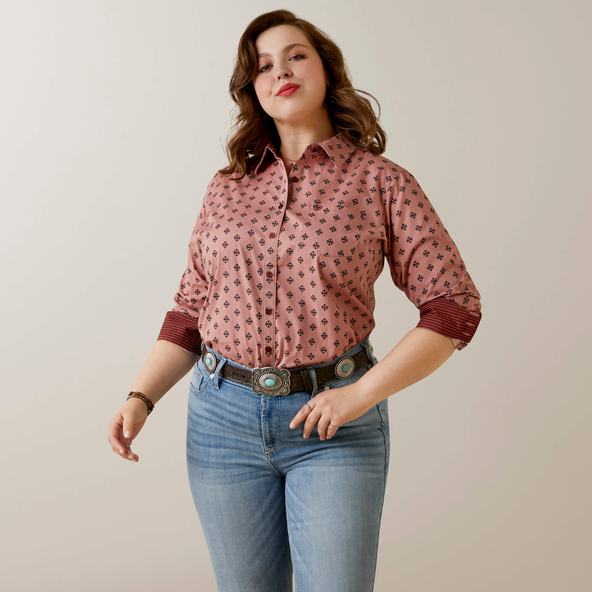 Womens Ariat REAL Kirby Stretch LS Shirt - Red River Geo (6947575431245)