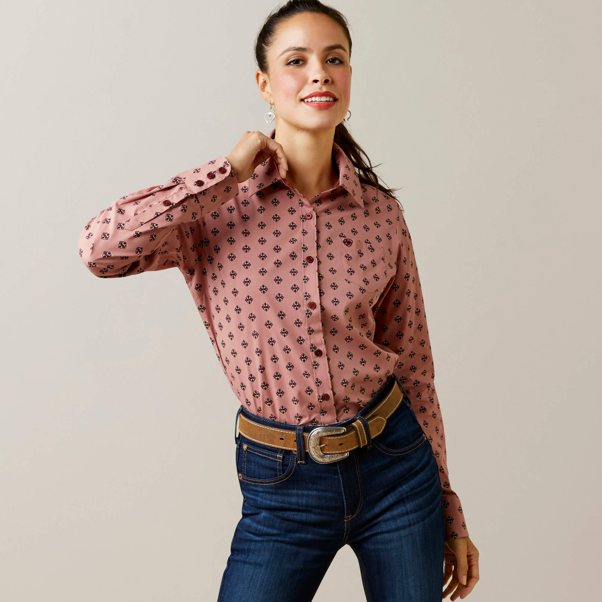 Womens Ariat REAL Kirby Stretch LS Shirt - Red River Geo (6947575431245)