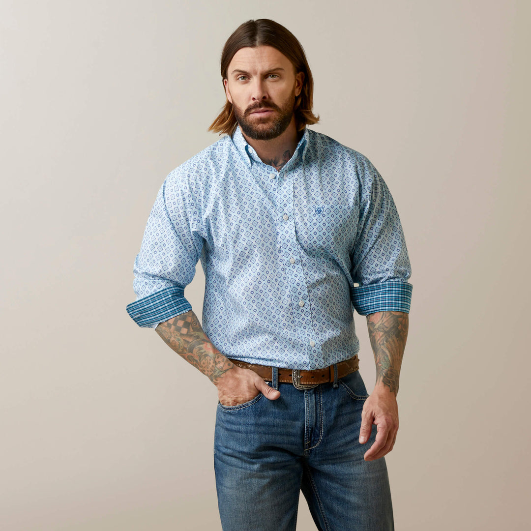 Mens Ariat Wrinkle Free Wayne Classic LS Shirt - Aquaville (6939861286989)
