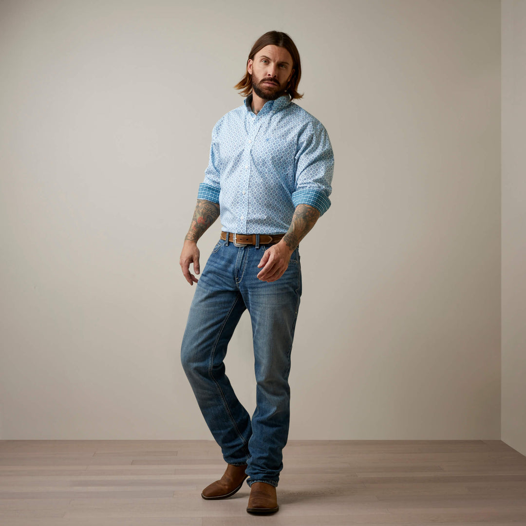 Mens Ariat Wrinkle Free Wayne Classic LS Shirt - Aquaville (6939861286989)